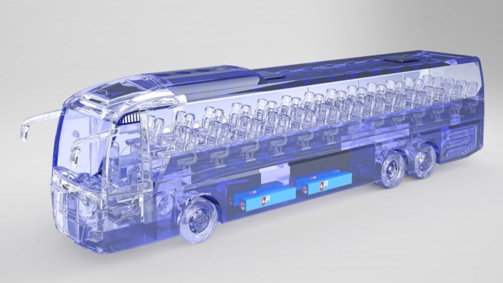 Render autobus elettrico con batterie Aliant certificate R100